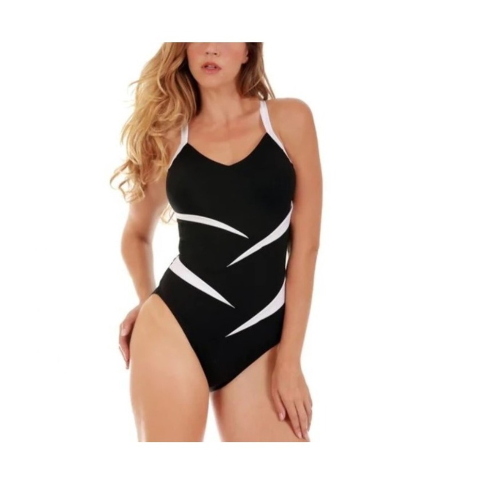 NWT INSTANTFIGURE 6 Compression Two-Tone Black & White 1 Piece Swimsuit 130359